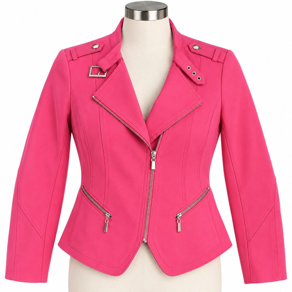 White House Black Market Pink Moto Jacket Women's Size 10 Stretch Zip